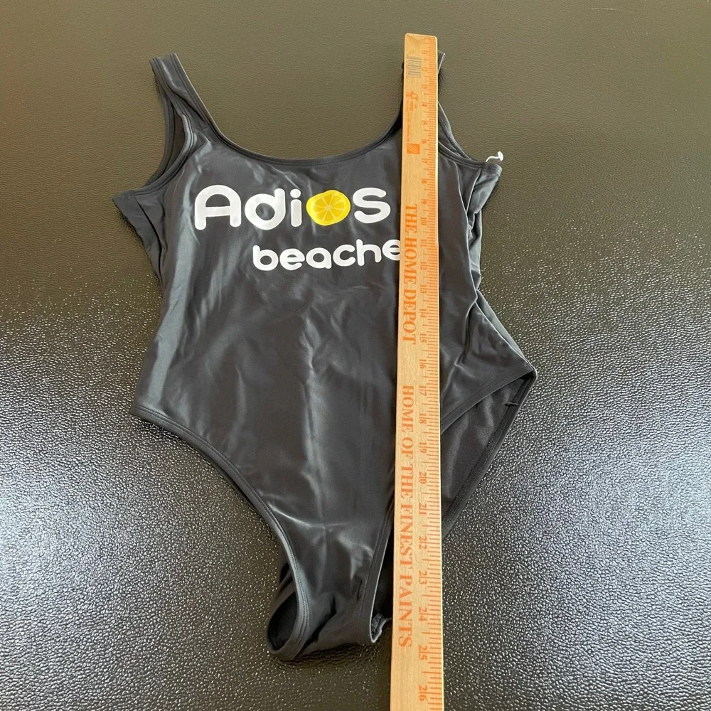 Adios Beaches One Piece Swimsuit Graphic Lemon Print Noo Boundaries Womens Small
